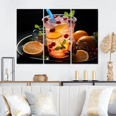 Design Art Colorful Cocktail Drinks Iii - Food & Beverage Metal Wall Art Set In Blue;coral
