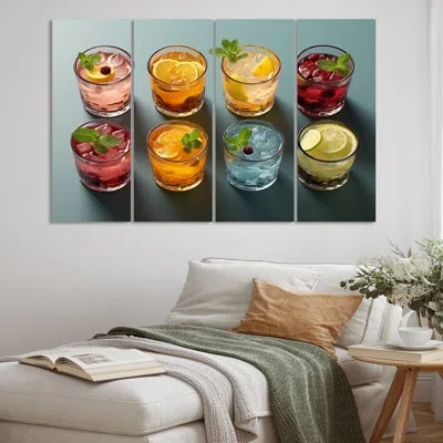 Design Art Colorful Cocktail Drinks Iv - Food & Beverage Metal Wall Decor Set In Blue;yellow