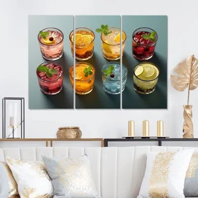Design Art Colorful Cocktail Drinks Iv - Food & Beverage Metal Wall Decor Set In Blue;yellow