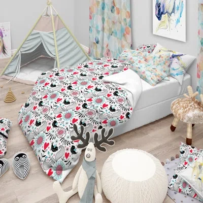 Design Art Colorful Contract Floral Pattern - Floral Nature Duvet Cover Set - Microfiber Polyester In Black
