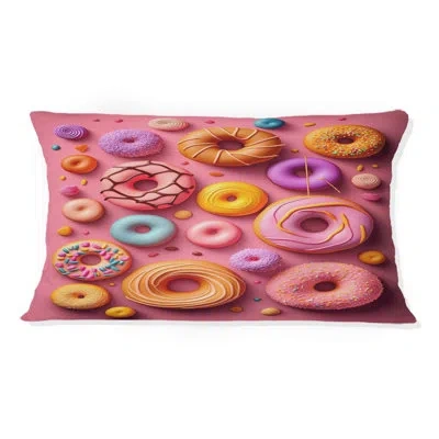 Design Art Colorful Donuts Flatley I - Food Donuts Printed Throw Pillow In Pink;purple