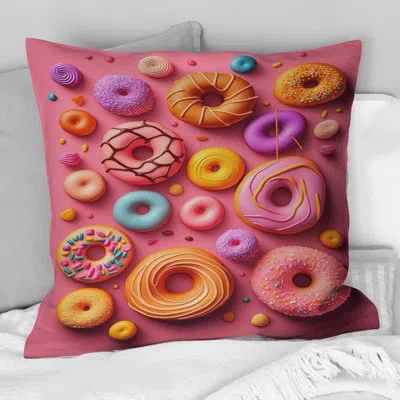 Design Art Colorful Donuts Flatley I - Food Donuts Printed Throw Pillow In Pink;purple