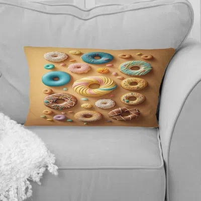 Design Art Colorful Donuts Flatley Ii - Food Donuts Printed Throw Pillow In Blue;yellow