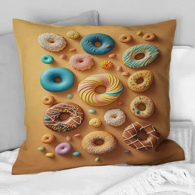 Design Art Colorful Donuts Flatley Ii - Food Donuts Printed Throw Pillow In Blue;yellow