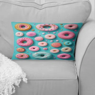 Design Art Colorful Donuts Flatley Iv - Food Donuts Printed Throw Pillow In Blue;pink