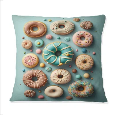 Design Art Colorful Donuts Flatley V - Food Donuts Printed Throw Pillow In Blue;pink