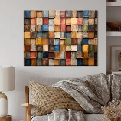 Design Art Colorful Earth Colors Tiles Iii - Boho Mosaic Metal Wall Art Decor Mt136378 In Multicolor