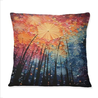 Design Art Colorful Fireworks Serenade Pointillism I - Fireworks Printed Throw Pillow In Blue;black;brown;green;red;yellow