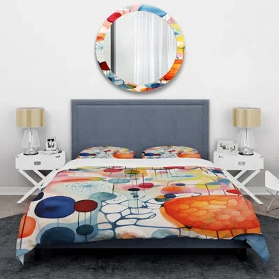 Design Art Colorful Geometric Mid Century Shapes 3 - Abstract Geometric Duvet Cover Set