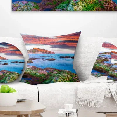 Design Art Colorful Giollonardo Beach Sunset - Sea & Shore Printed Throw Pillow In Blue;black;brown;green;red;yellow