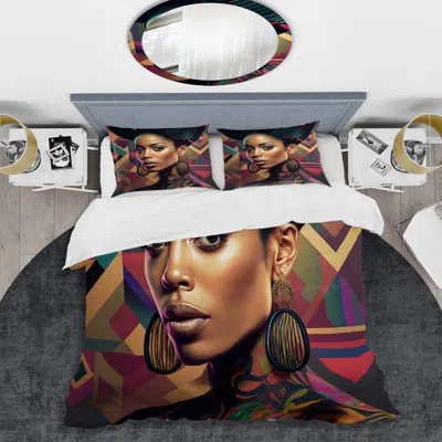 Design Art Colorful Hip Hop Street Art I - African American Woman Duvet Cover Set - Microfiber Polyester In Blue;pink