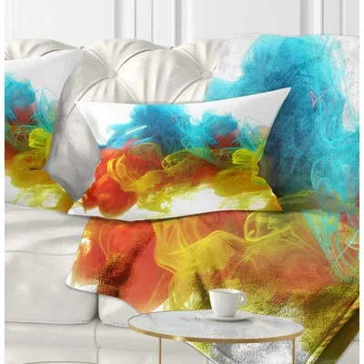 Design Art Colorful Ink In Water - Abstract Printed Pillow In Red;yellow