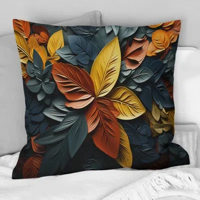 Design Art Colorful Leaves Collage Iv - Leaves Printed Throw Pillow In Brown;yellow
