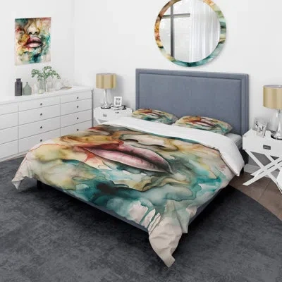 Design Art Colorful Lips Beddingmicrofiber / Polyester Duvet Cover Set In Pink;teal