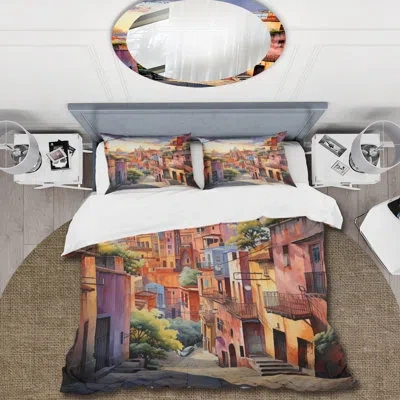 Design Art Colorful Mexico Magical Oaxaca Surrealism I - Mexico Duvet Cover Set - Microfiber Polyester In Orange;cream