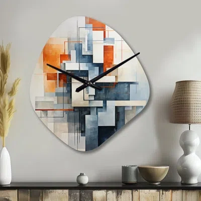 Design Art Colorful Mid Century Abstract Architectures I - Midcentury Modern Unique Shape Metal Wall Clock, Mod In Multi-color