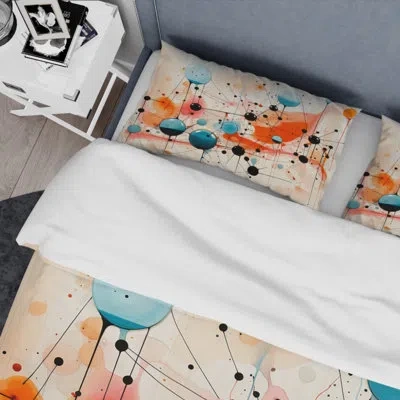 Design Art Colorful Mid Century Abstract Atomic I - Abstract Midcentury Duvet Cover Set - Microfiber Polyester In Beige;orange;cream