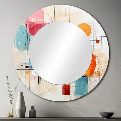 Design Art Colorful Mid Century Abstract Fusion Iii - Midcentury Modern Large Wall Mirror, Mid-century Modern R In Blue;black;green;gray;white;red;yellow;p