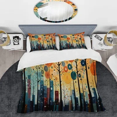 Design Art Colorful Mid Century Bold Breeziness Iii - Abstract Midcentury Duvet Cover Set In Multi-color
