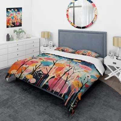 Design Art Colorful Mid Century Colorful Contrasts Iii - Abstract Duvet Cover Set - Microfiber Polyester In Blue;white;red