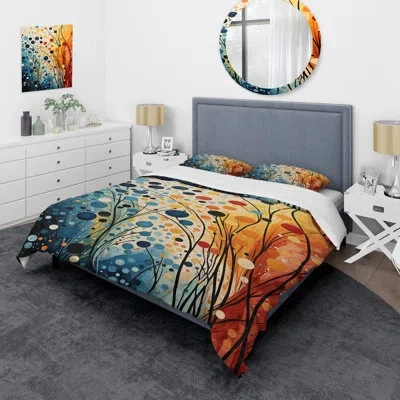 Design Art Colorful Mid Century Dynamic Duality Iii - Abstract Duvet Cover Set - Microfiber Polyester In Blue;orange