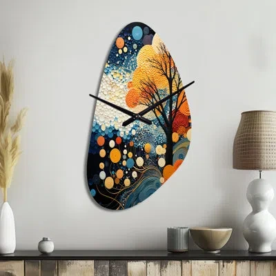 Design Art Colorful Mid Century Dynamic Duality V - Unique Shape Mid-century Modern Metal Clock, Asymmetrical M In Multi-color