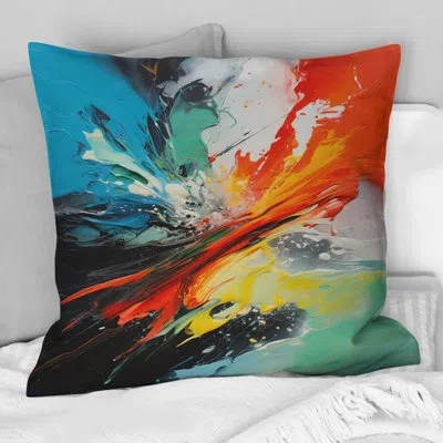 Design Art Colorful Mid Century Energetic Eruptions I - Abstract Midcentury Printed Throw Pillow In Blue;black;brown;green;red;yellow