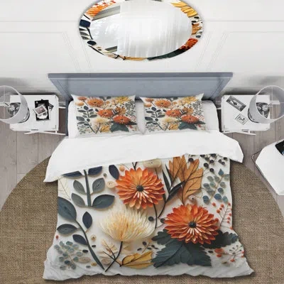 Design Art Colorful Mid Century Midcentury Botanicals Ii - Abstract Duvet Cover Set - Microfiber Polyester In Multi-color