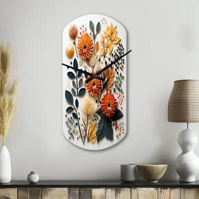 Design Art Colorful Mid Century Midcentury Botanicals Ii - Midcentury Modern Asymmetrical Metal Wall Clock, Mod In Multi-color
