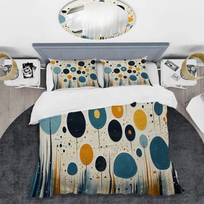 Design Art Colorful Mid Century Minimalist Oasis Ii - Minimalism Duvet Cover Set - Microfiber Polyester In Blue;orange