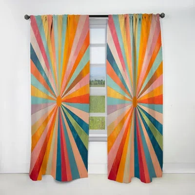Design Art Colorful Mid Century Optical Serenade I - Midcentury Blackout Abstract Curtain - 1 Panel In Multi-color