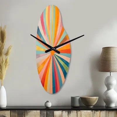 Design Art Colorful Mid Century Optical Serenade I - Midcentury Modern Curved Metal Clock, Modern Asymmetrical 