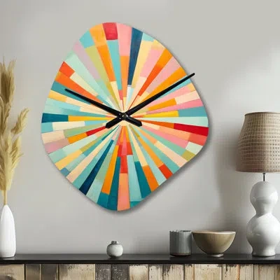 Design Art Colorful Mid Century Optical Serenade Iii - Midcentury Modern Irregular Shape Metal Wall Clock, Mode In Multi-color