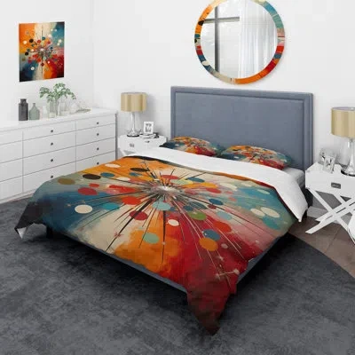 Design Art Colorful Mid Century Optical Serenade Iv - Abstract Midcentury Duvet Cover Set In Red