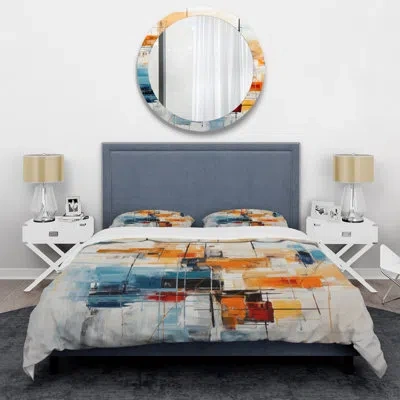 Design Art Colorful Mid Century Retro Reflections Iii - Abstract Midcentury 4 Pcs Comforter Set In Multi-color