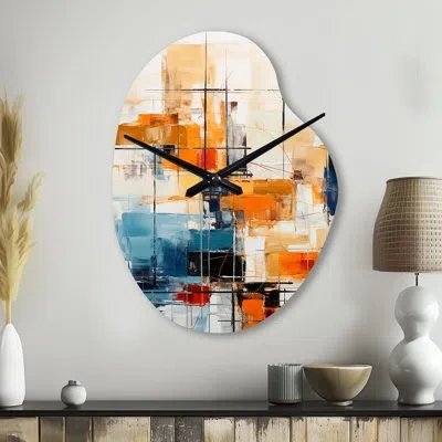 Design Art Colorful Mid Century Retro Reflections Iii - Midcentury Modern Asymmetrical Metal Wall Clock, Modern In Multi-color