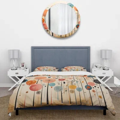 Design Art Colorful Mid Century Whimsical Wallpapers - Abstract Duvet Cover Set - Microfiber Polyester In Multi-color