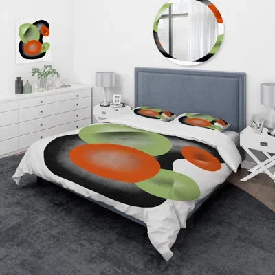 Design Art Colorful Minimal Shapes Iv - Modern Duvet Cover Set In Green,red,black