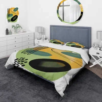 Design Art Colorful Minimal Shapes Vii - Modern Duvet Cover Set In White;green;yellow