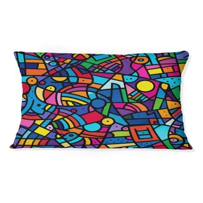 Design Art Colorful  Modern Mosaic I - Modern Lumbar Pillow In Blue;black;pink