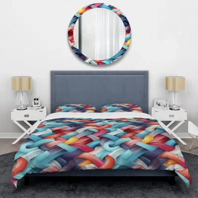 Design Art Colorful Optical Illusions Geometric Duvet Cover Set In Blue;orange