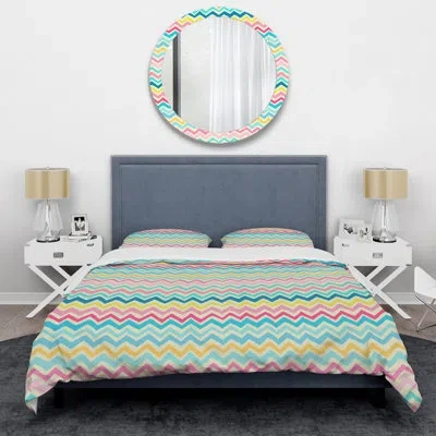 Design Art Colorful Painted Chevron - Abstract Duvet Cover Set - Microfiber Polyester In Blue,red