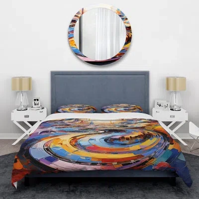 Design Art Colorful Race Tracks Of Surrealism Land 2 - Race Tracks Duvet Cover Set In Blue;yellow