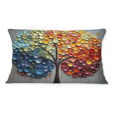 Design Art Colorful Rainbow Tree Of 4 Seasons - Trees Printed Throw Pillow In Multi-color