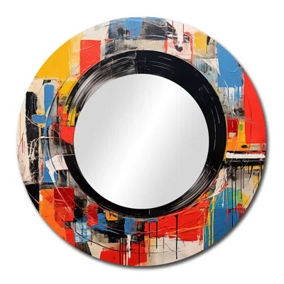 Design Art Colorful Retro Vinyl Ii - Vinyl Records Mirror, Modern Round Decorative Wall Mirror, Printed Metal A In Blue;red;yellow