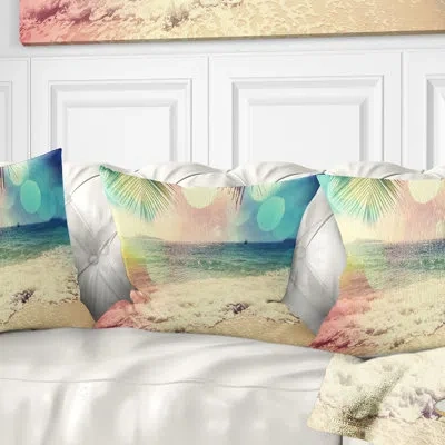 Design Art Colorful Serenity Tropical Beach - Sea & Shore Printed Throw Pillow In Blue;black;brown;green;red;yellow