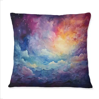 Design Art Colorful Sky Celestial Dreams Collage - Sky Printed Throw Pillow In Blue;black;brown;green;red;yellow