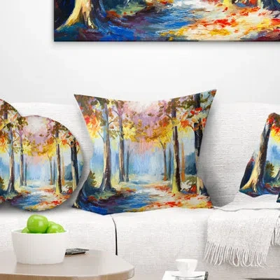 Design Art Colorful Spring Forest - Landscape Printed Pillow In Blue;yellow