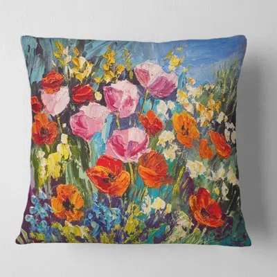 Design Art Colorful Spring Wildflowers - Traditional Printed Pillow In Red