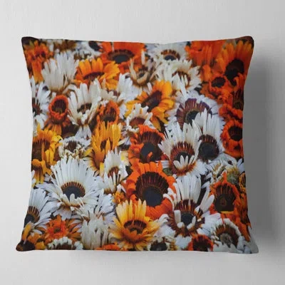 Design Art Colorful Sunflowers In Garden - Floral Printed Pillow In White